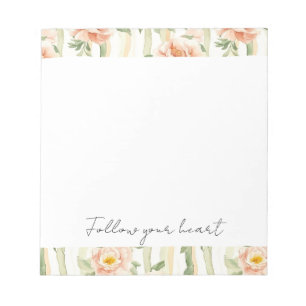 Bloc-note Roses Fleurs Assez Jolis Menthe Pêche Rayures Flor