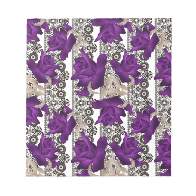 Bloc-note Roses rétro, violet (Devant)