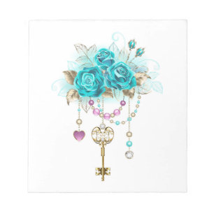 Bloc-note Roses turquoise avec touches