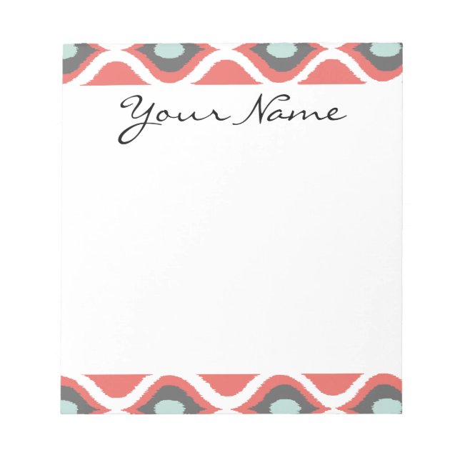 Bloc-note Rouge bleu gris géométrique Ikat Tribal Imprimer M (Devant)
