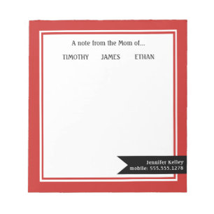 Bloc-note Rouge encadré "De la mère de", Personnalisé