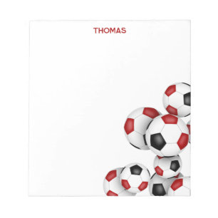 Bloc-note rouge noir ballon de football accent nom personnal