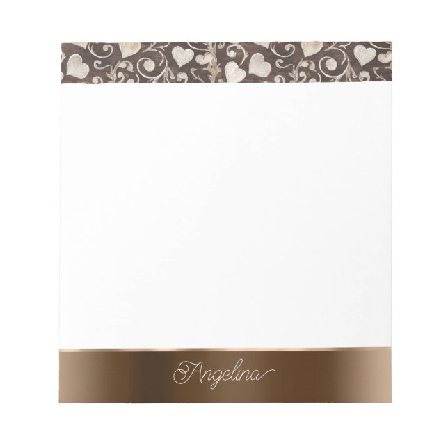 Bloc-note Ruban de coeurs crème marron   (Devant)