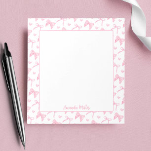 Bloc-note Rubans Coquette Rose Fardé Nom Personnalisé