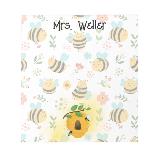 Bloc-note ruches et abeilles mignonnes personnalisées (Devant)