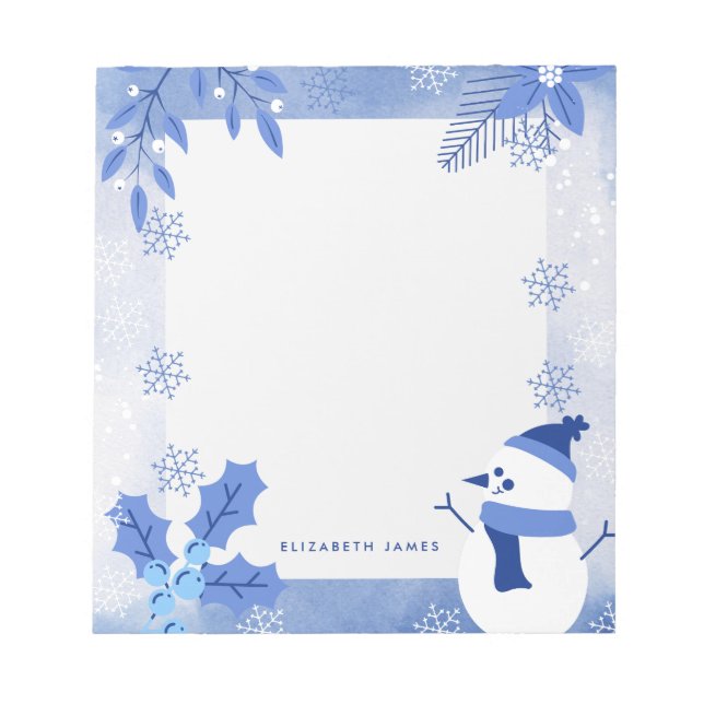 Bloc-note Russe aquarelle Snowman hiver personnalisé (Devant)