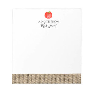 Bloc-note Rustic burlap apple teachers gift notepad