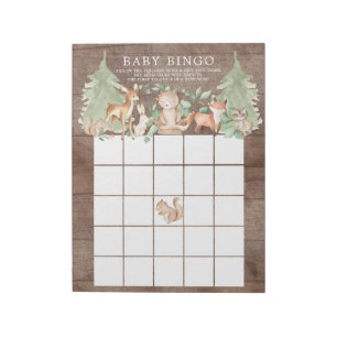 Bloc-note Rustic Forest Animaux Baby shower Bingo Jeu