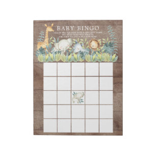 Bloc-note Rustic Jungle Animaux Baby shower Bingo Jeu