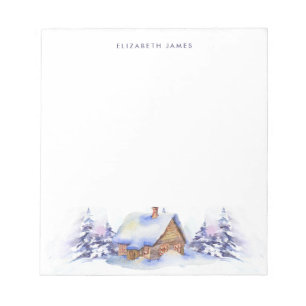 Bloc-note Rustique Aquarelle Cabine Forêt Bleue Personnalisé