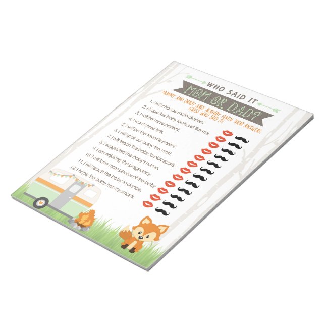 Bloc-note RV Camper Devinez Qui A Dit Qu'Il Baby shower Game (Incliné)