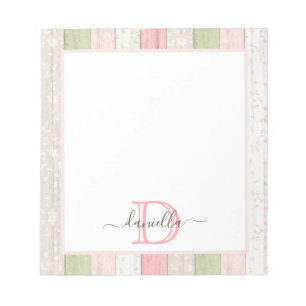 Bloc-note Sage rustique Vert & Rose Floral Bois Personnalisé