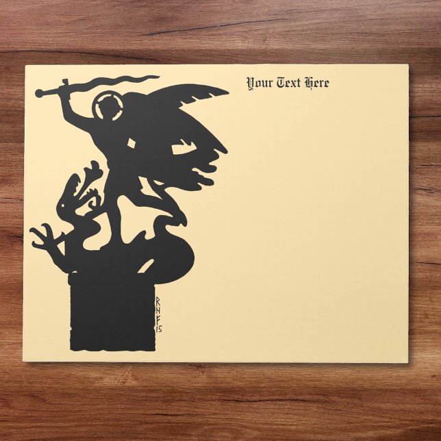 Bloc-note Saint Michael et Dragon (Saint Michael and Dragon Notepad on Wooden Desk)