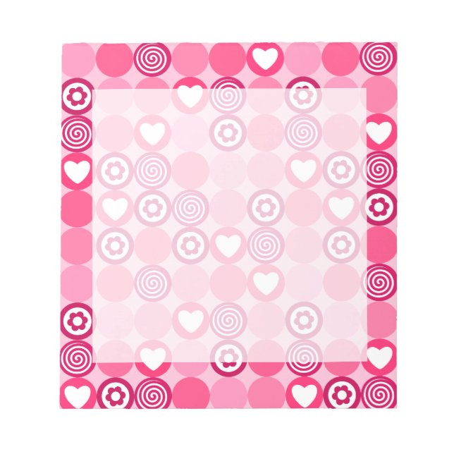 Bloc-note Saint-Valentin Motif Cœur Rose et Fleurs à Points (Devant)