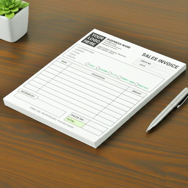 Bloc-note Sales Invoice Receipt | Company / Business Logo (Custom sales invoice books, duplicate receipt pads logo, carbonless NCR forms custom)
