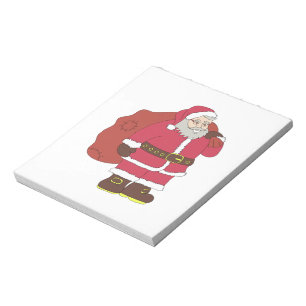 Bloc-note Santa Claus en rouge avec sac cadeau et lunettes