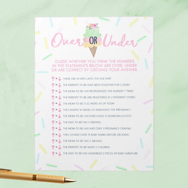 Bloc-note Saupoudrer la crème glacée au-dessus ou sous le pa (Over or Under Ice Cream Scooped Up Bridal Shower Game Pack of 40 Answer Sheets)