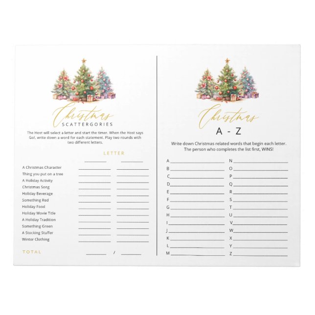 Bloc-note Scattergories de Noël Jeux de A à Z (Devant)