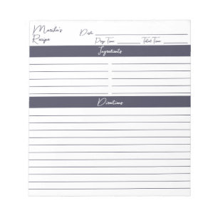 Bloc-note Script moderne Gris ardoise Recettes personnalisée
