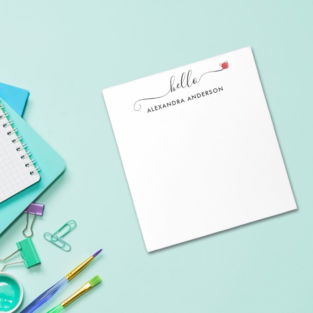 Bloc-note Script moderne minimal Hello Coeur (Minimal Modern Script Hello Heart Notepad)