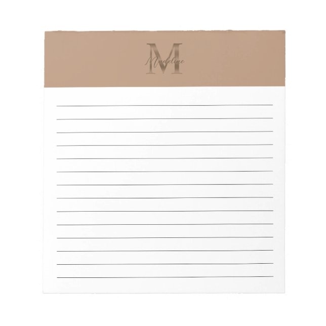 Bloc-note Script Monogramme Doré Taupe Métallisé Ligné (Devant)