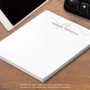 Bloc-note Script Monogramme Initiales Nom Or Noir