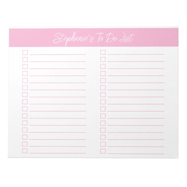 Bloc-note Script Pink 8.5x11 Two Column Checklist (Devant)