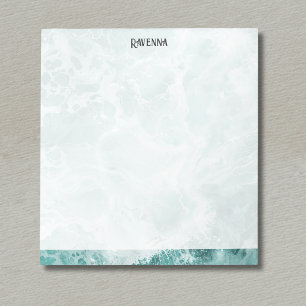 Bloc-note Seafoam Argent Rayé Élégant Nom Script Personnalis
