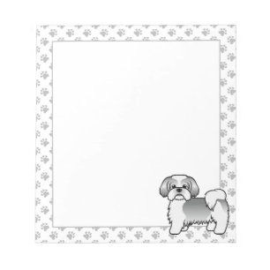 Bloc-note Shih Tzu de dessin animé mignon argent et blanc