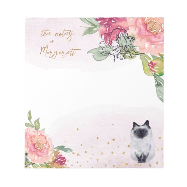 Bloc-note Siamese Cat Illustration Girl Daily Activity Notes (Devant)