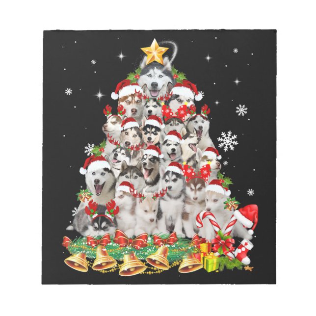 Bloc-note Siberian husky christmas tree lights dog (Devant)
