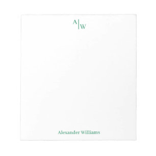 Bloc-note Simple 2 Monogrammes Initial Professionnel Vert