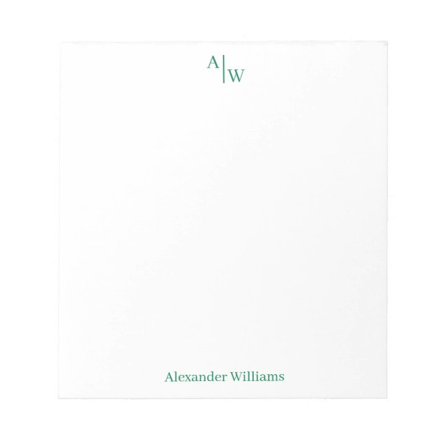 Bloc-note Simple 2 Monogrammes Initial Professionnel Vert (Devant)
