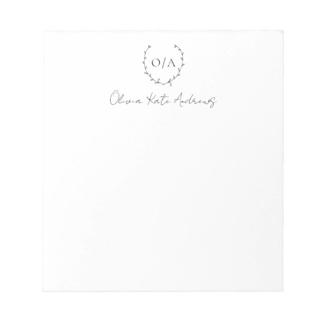 Bloc-note Simple Couronne Monogramme Élégant (Devant)