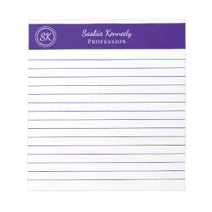 Bloc-note Simple Élégant Monogramme Linéé Violet Entreprise