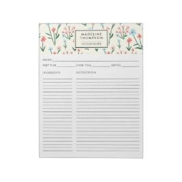 Bloc-note Simple Floral Botanical Pink Blue Flower Recipe