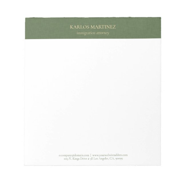 Bloc-note Simple Forest Green Linen Gold Typography (Devant)