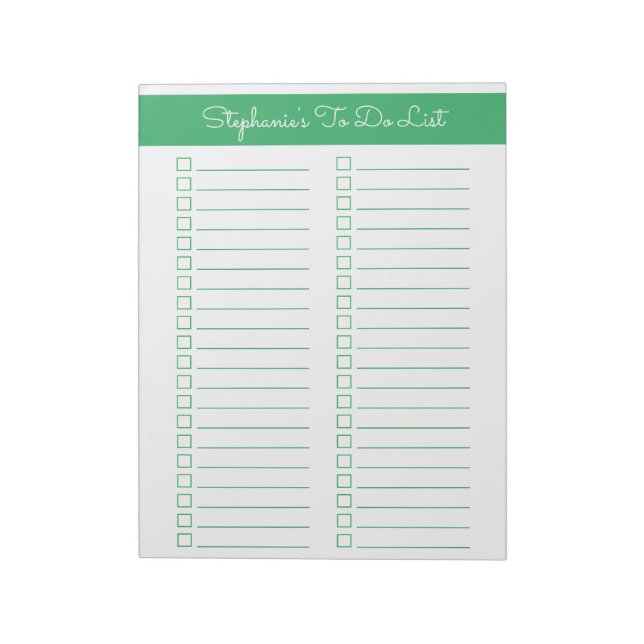 Bloc-note Simple Green Vertical 8.5x11 Two Column Checklist (Tourné)
