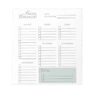 Bloc-note SIMPLE Liste de contrôle de voyage Beige Pale Vert