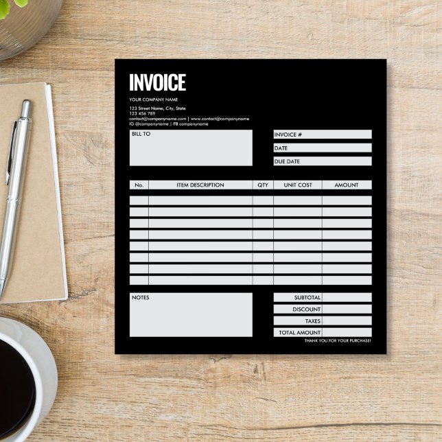 Bloc-note Simple Minimalist Black Invoice Form Business Logo (black and white simple minimalist Invoice form notepad)