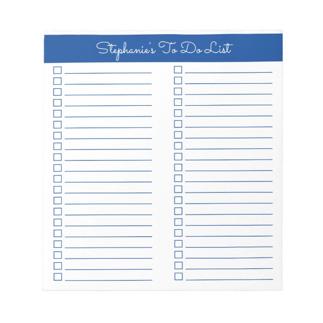 Bloc-note Simple moderne Elegant Bleu Deux colonnes Liste de (Devant)