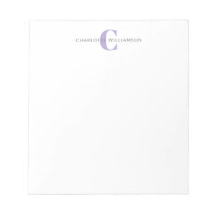 Bloc-note Simple Monogramme Personnalisé et Nom en Lavande