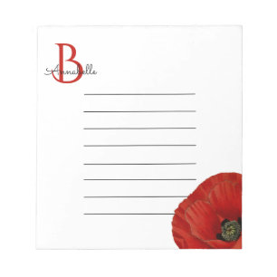 Bloc-note Simple Monogramme Rouge Pavot Linné 