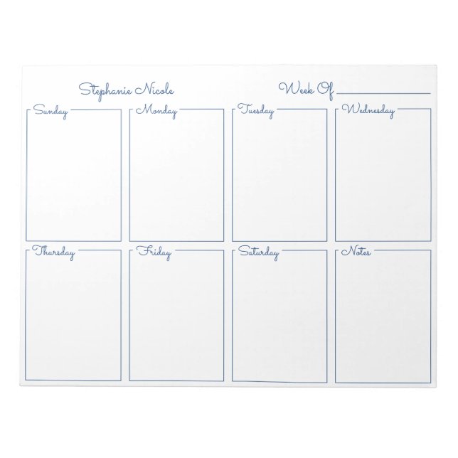 Bloc-note Simple Navy Blue Thin Border Weekly Planner (Devant)