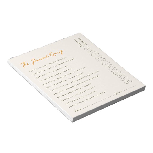 Bloc-note Simple Parent Quiz Baby Shower Game Notepad (Incliné)