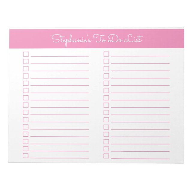 Bloc-note Simple Pink 8.5x11 Two Column Checklist (Devant)