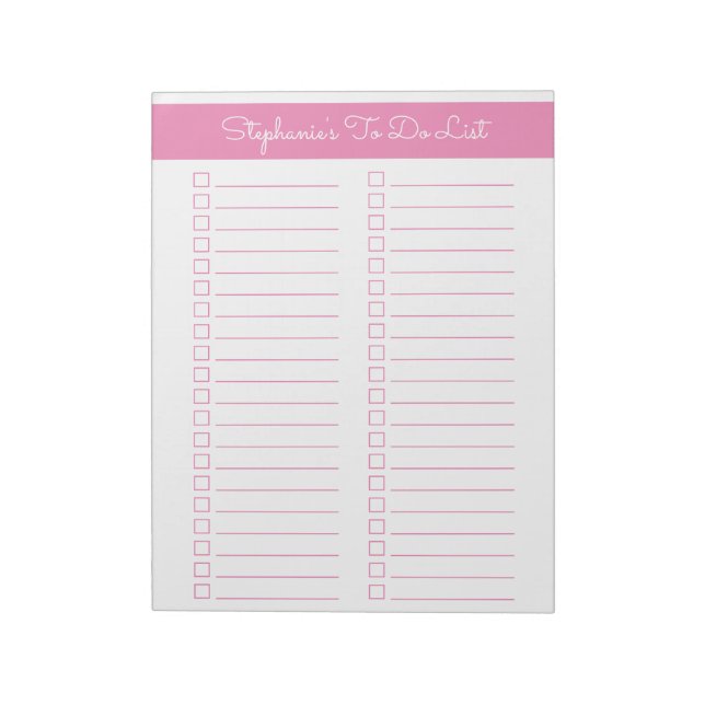 Bloc-note Simple Pink Vertical 8.5x11 Two Column Checklist (Tourné)
