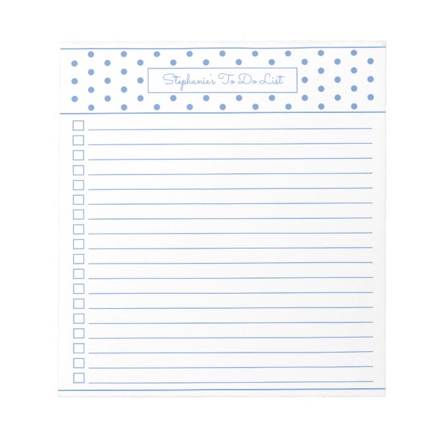Bloc-note Simple Polka Dot Light Blue One Column Checklist (Devant)
