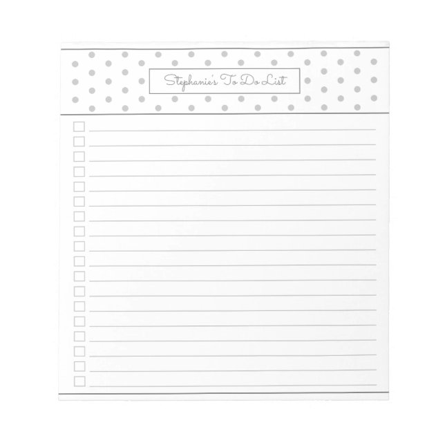 Bloc-note Simple Polka Dot Light Grey One Column Checklist (Devant)