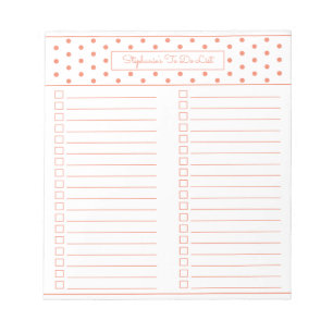 Bloc-note Simple Polka Dot Orange Two Column To Do Checklist